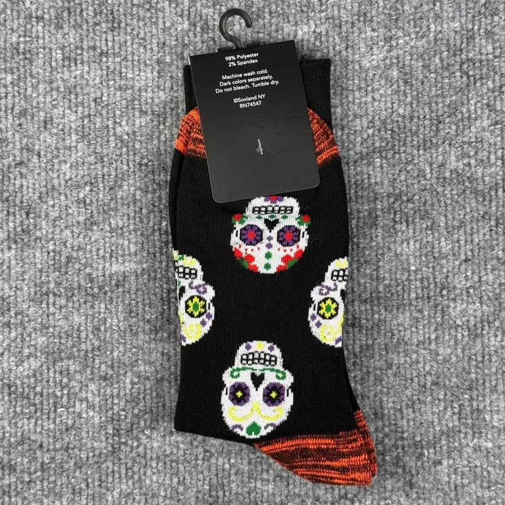 Davco Mens Dia De Los Muertos Sugar Skull Crew Socks Black Size 10-13 Shoe 6-12